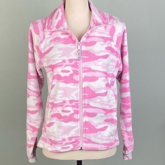 COLUMBIA pink and white Camouflage full zipper sweatshirt. Size Youth 14/16. EUC - Picture 1 of 11